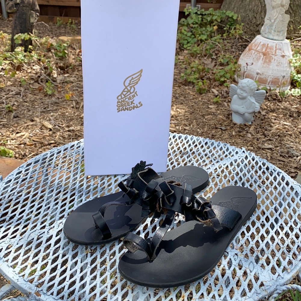 Ancient Greek Sandals Black Leather Size 39